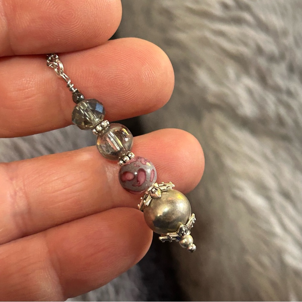 Handcrafted faceted crystal vintage bead hematite pendant on chain necklace